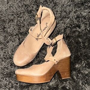 Free People Beige Platform Wood Heels